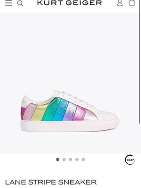 Kurt Geiger White Sneaker with Metallic Rainbow Stripes